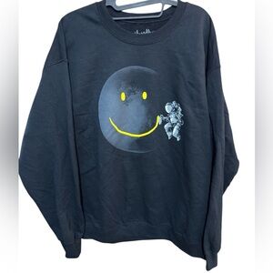 Threadless Black Unisex Sweatshirt Yellow Smiley & Astronaut Make A Smile Sz L